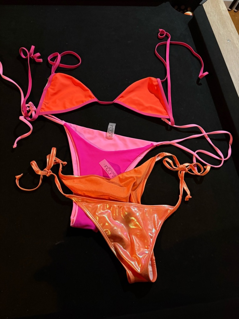 3 piece Neon Pink & Orange String Bikini Set